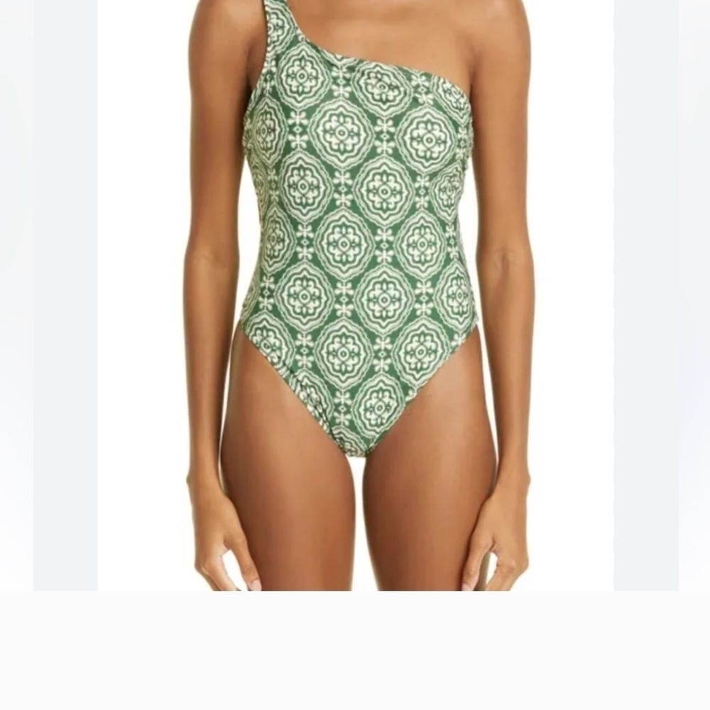 Lemlem Green Patterned One-Shoulder Swimsuit